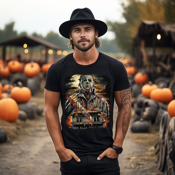 Michael Myers Halloween . Horror Movie . Black T Shirt . Graphic Tee - Picture 2 of 3